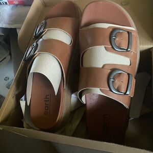 Earth OriginsTan Double Buckle Slide Sandals